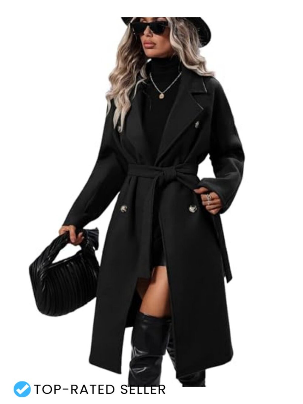 Wool Blend Pea Coat Long Trench Coat Double Breasted Winter